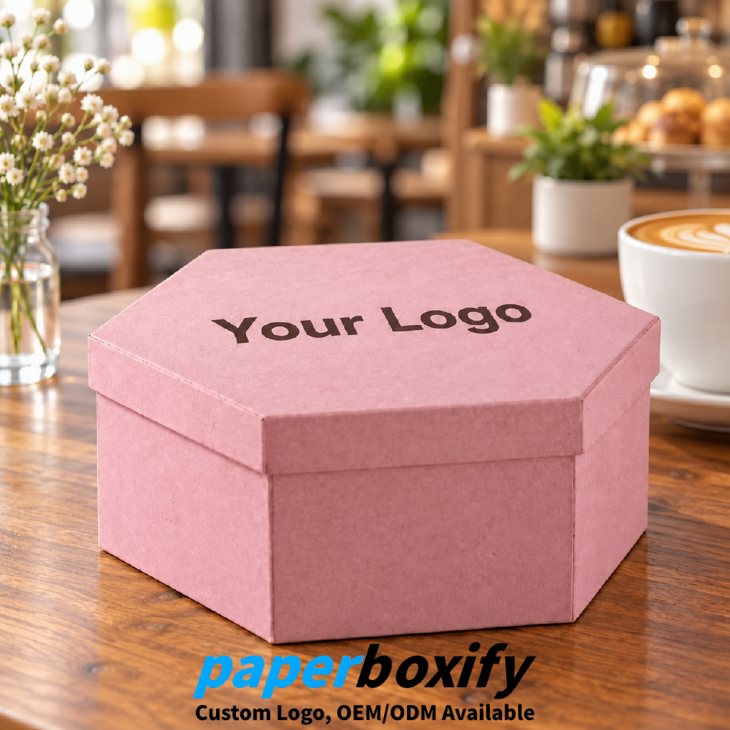 Blush Paper Hexagon Box with Lid - Biodegrade Paper Mache Gift Boxes Manufacturer