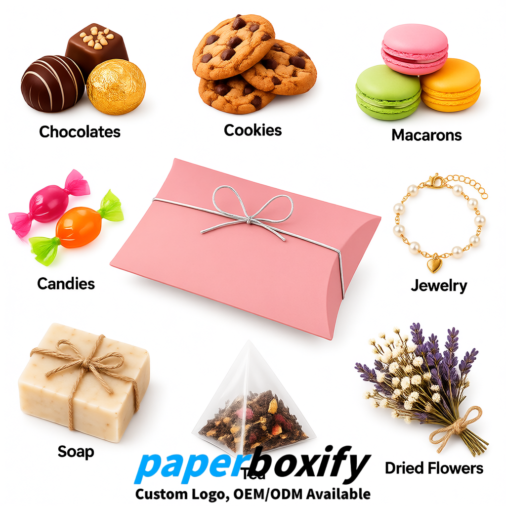 Bulk Blush Kraft Pillow Gift Boxes with Ties 4.7x3x1 inch for Candy & Favors