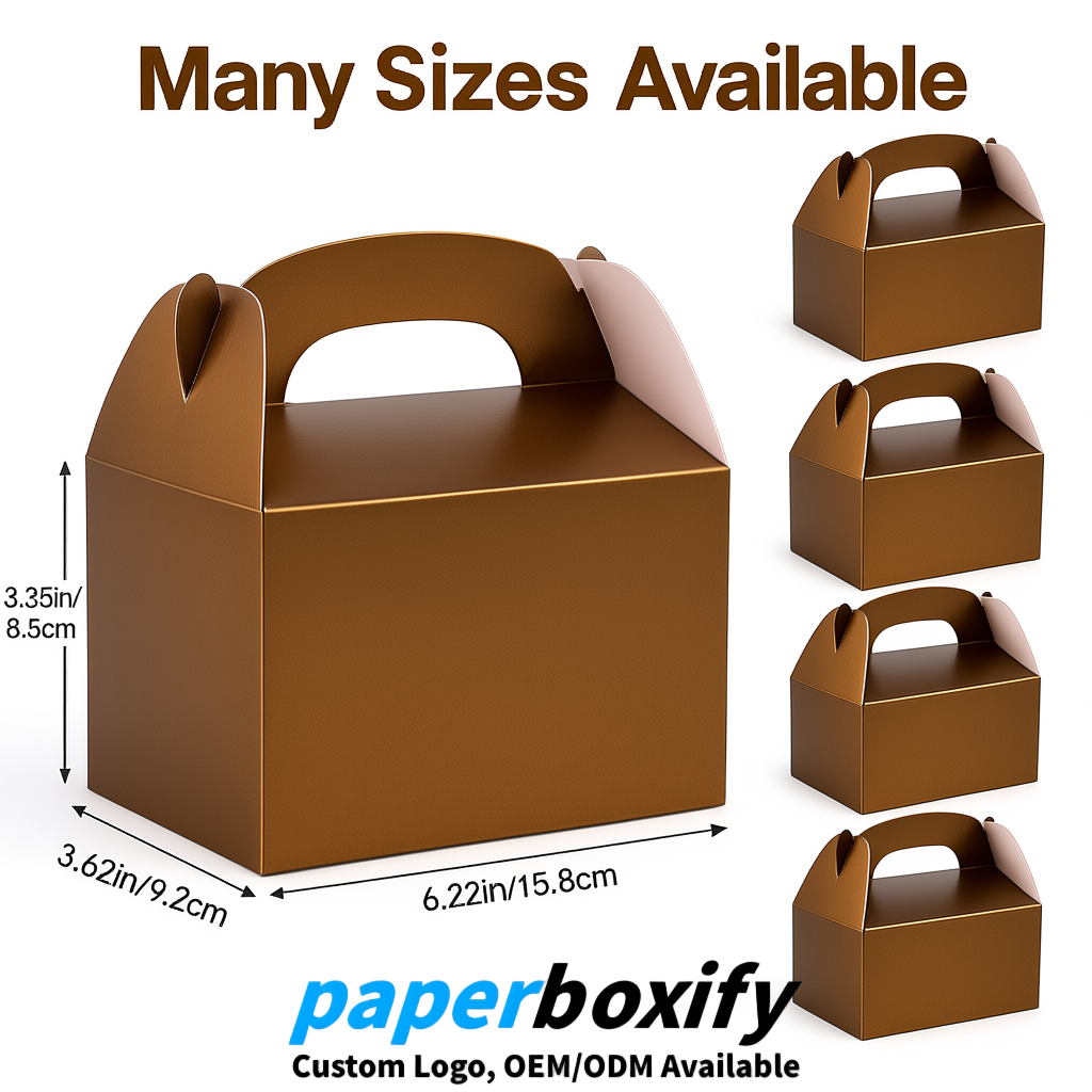 Bronze Gable Boxes with Handles 6.22x3.35x3.62 inch Kraft Paper Party Favors Boxes in Bulk