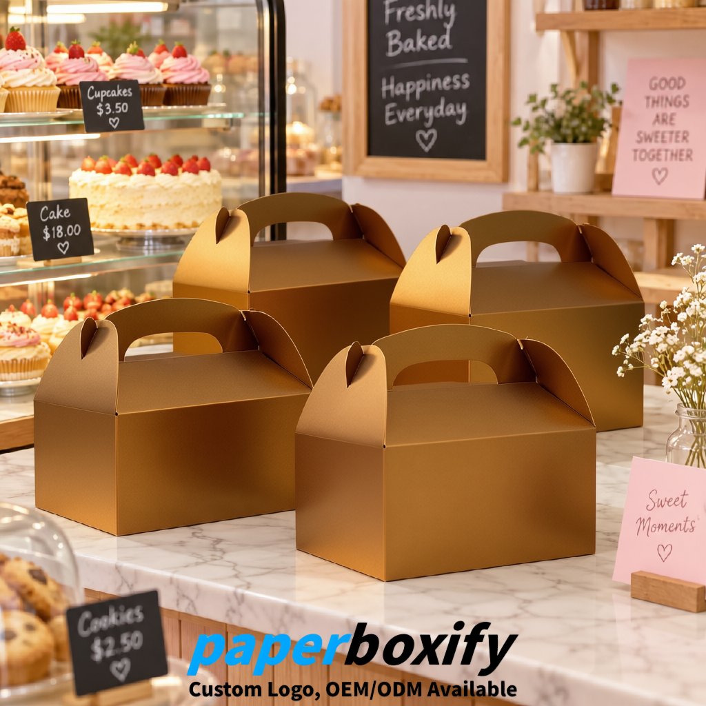 Bronze Gable Boxes with Handles 6.22x3.35x3.62 inch Kraft Paper Party Favors Boxes in Bulk