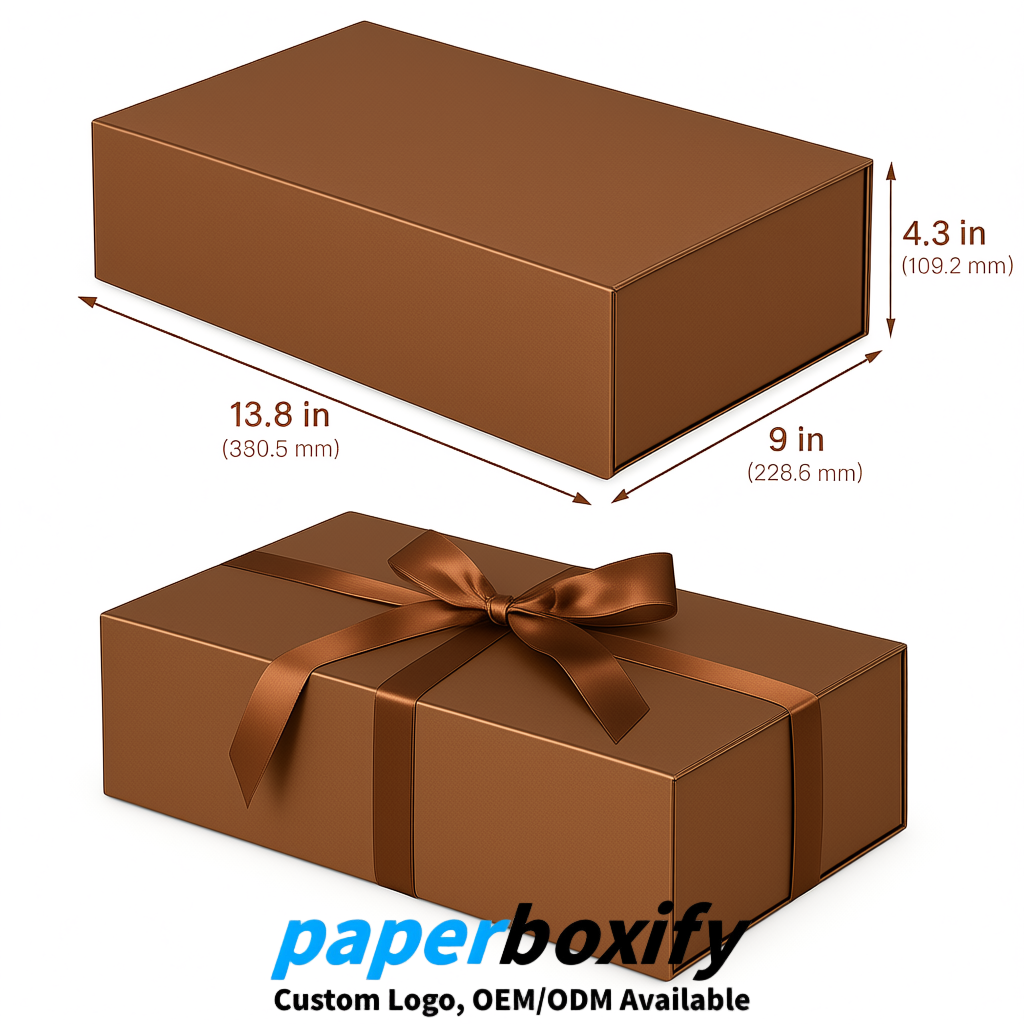 Bronze Magnetic Closure Gift Box​ with Ribbon 13.8x9x4.3 inch Luxury Large Storage Box
