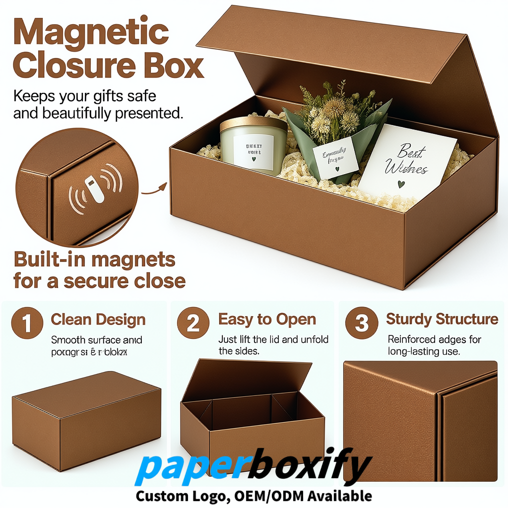 Bronze Magnetic Closure Gift Box with Ribbon 13.8x9x4.3 inch Luxury Large Storage Box