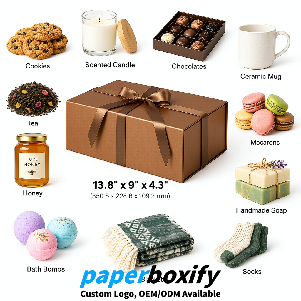 Bronze Magnetic Closure Gift Box with Ribbon 13.8x9x4.3 inch Luxury Large Storage Box