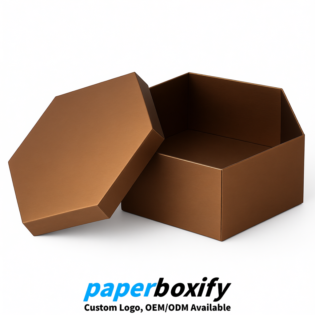 Bronze Paper Hexagon Box with Lid - Biodegrade Paper Mache Gift Boxes Manufacturer