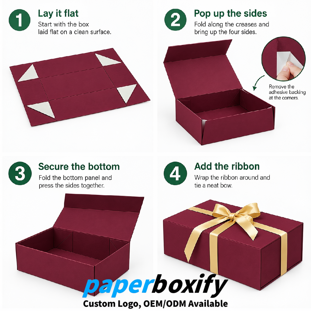Burgundy Magnetic Closure Gift Box with Ribbon 13.8x9x4.3 inch Luxury Large Storage Box
