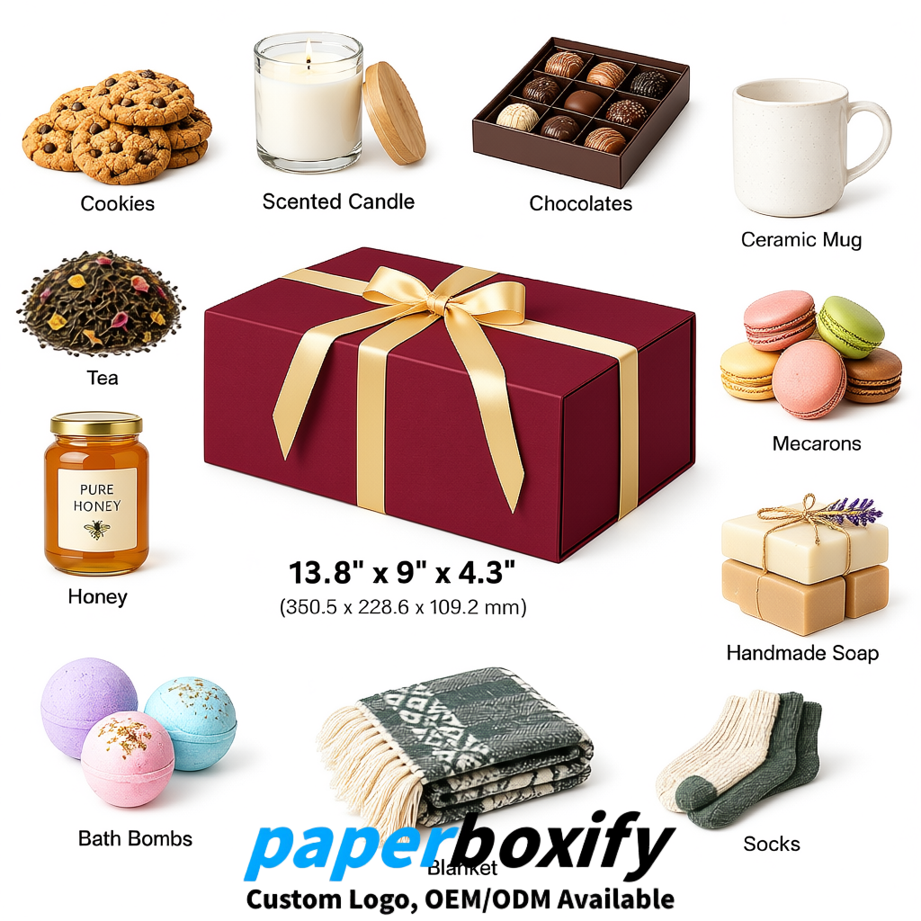 Burgundy Magnetic Closure Gift Box with Ribbon 13.8x9x4.3 inch Luxury Large Storage Box