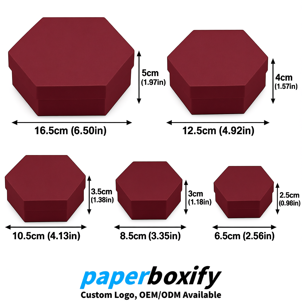 Burgundy Paper Hexagon Box with Lid - Biodegrade Paper Mache Gift Boxes Manufacturer