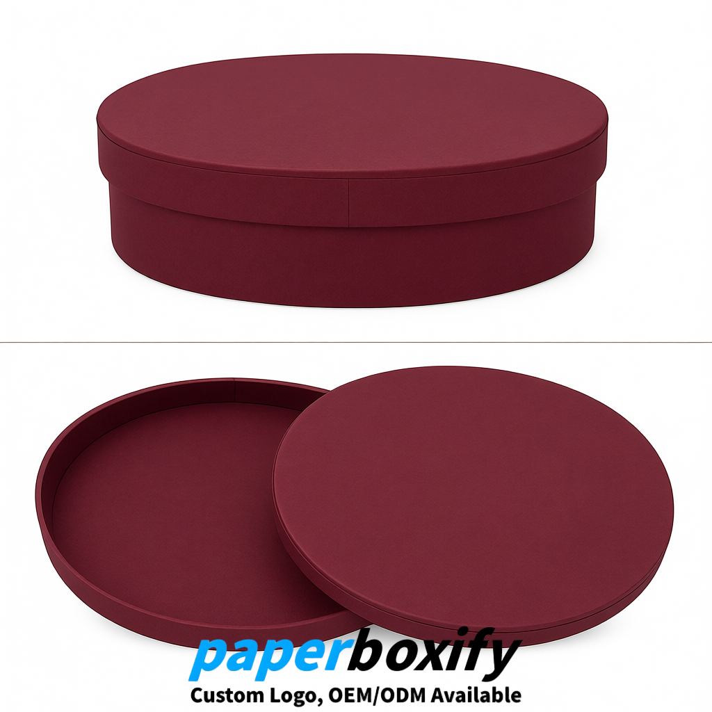 Burgundy Oval Paper Mache Boxes with Lids - Cardboard boxes Factory