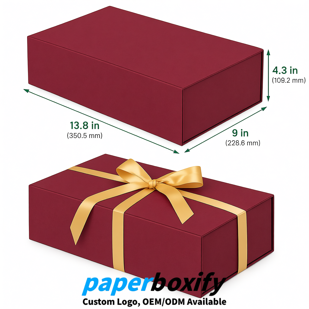 Carmine Magnetic Closure Gift Box with Ribbon 13.8x9x4.3 inch Luxury Large Storage Box