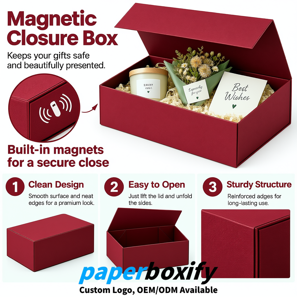 Carmine Magnetic Closure Gift Box with Ribbon 13.8x9x4.3 inch Luxury Large Storage Box