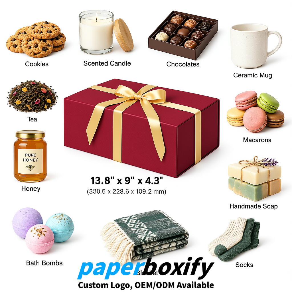 Carmine Magnetic Closure Gift Box with Ribbon 13.8x9x4.3 inch Luxury Large Storage Box