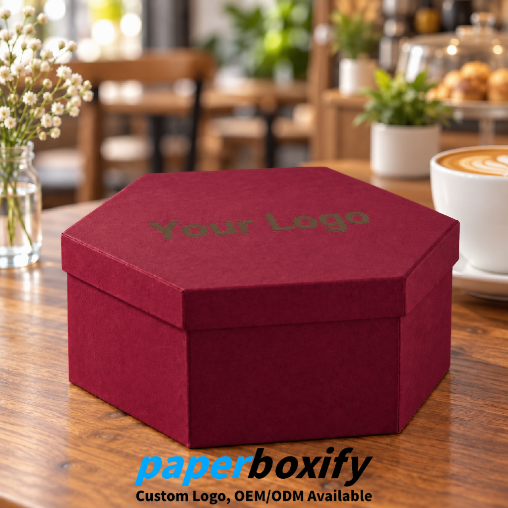 Carmine Paper Hexagon Box with Lid - Biodegrade Paper Mache Gift Boxes Manufacturer