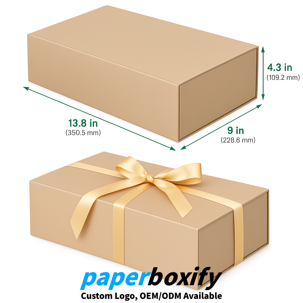 Champagne Magnetic Closure Gift Box with Ribbon 13.8x9x4.3 inch Luxury Large Storage Box
