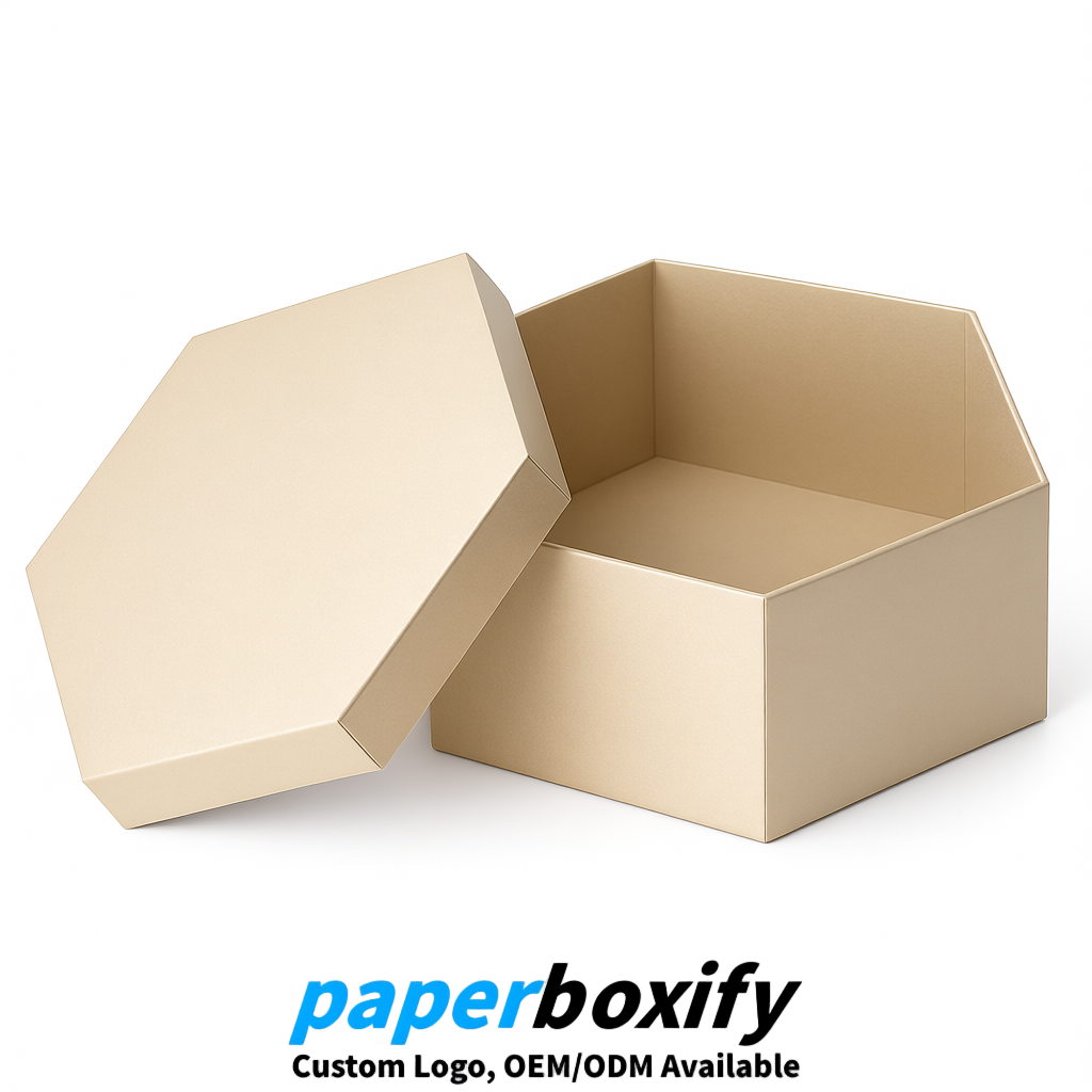 Champagne Paper Hexagon Box with Lid - Biodegrade Paper Mache Gift Boxes Manufacturer