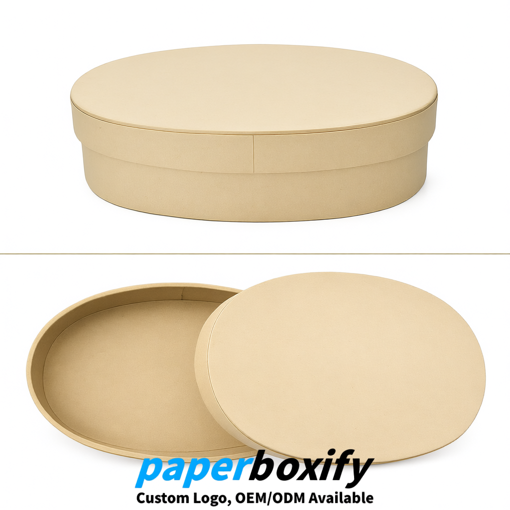 Champagne Oval Paper Mache Boxes with Lids - Cardboard boxes Factory