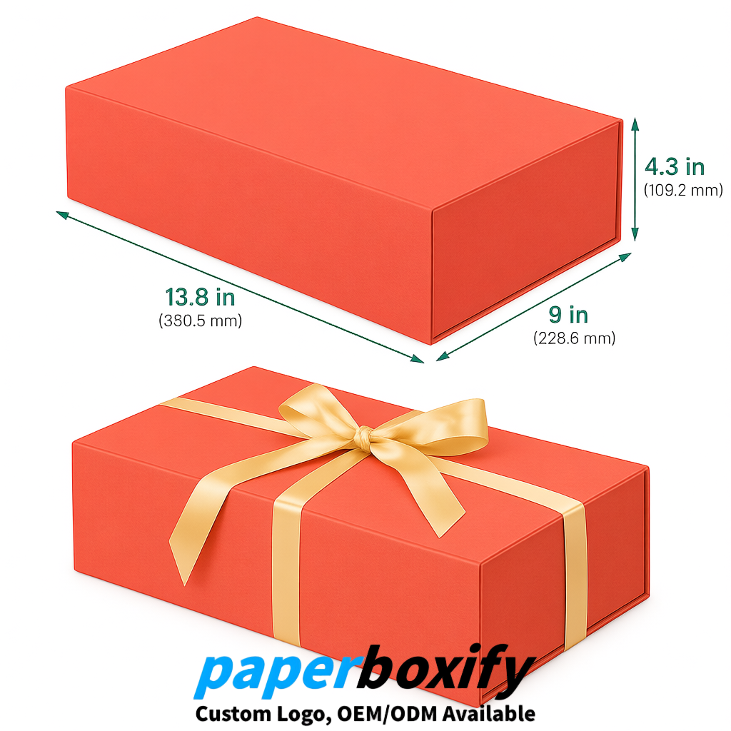 Coral Magnetic Closure Gift Box​ with Ribbon 13.8x9x4.3 inch Luxury Large Storage Box