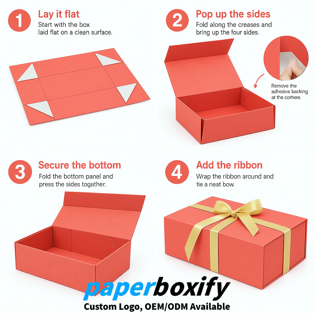 Coral Magnetic Closure Gift Box with Ribbon 13.8x9x4.3 inch Luxury Large Storage Box