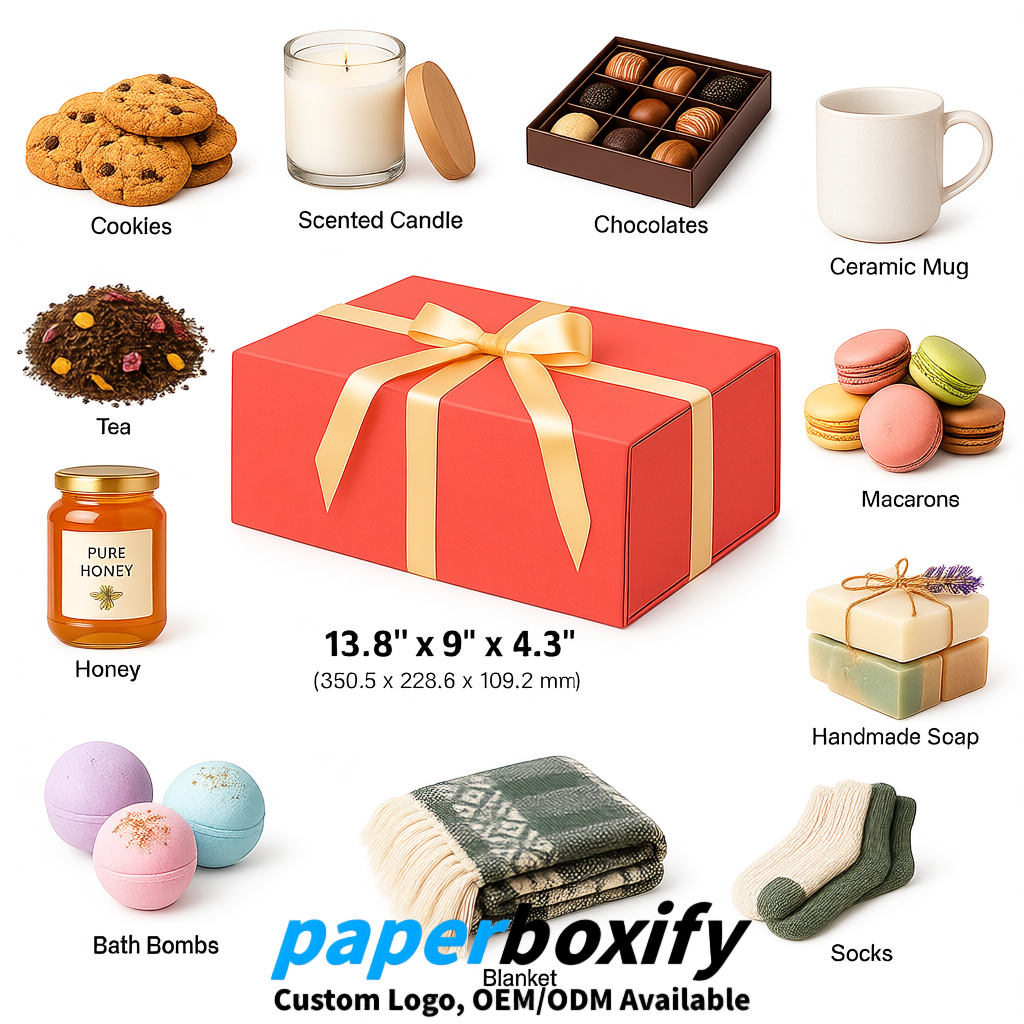 Coral Magnetic Closure Gift Box​ with Ribbon 13.8x9x4.3 inch Luxury Large Storage Box