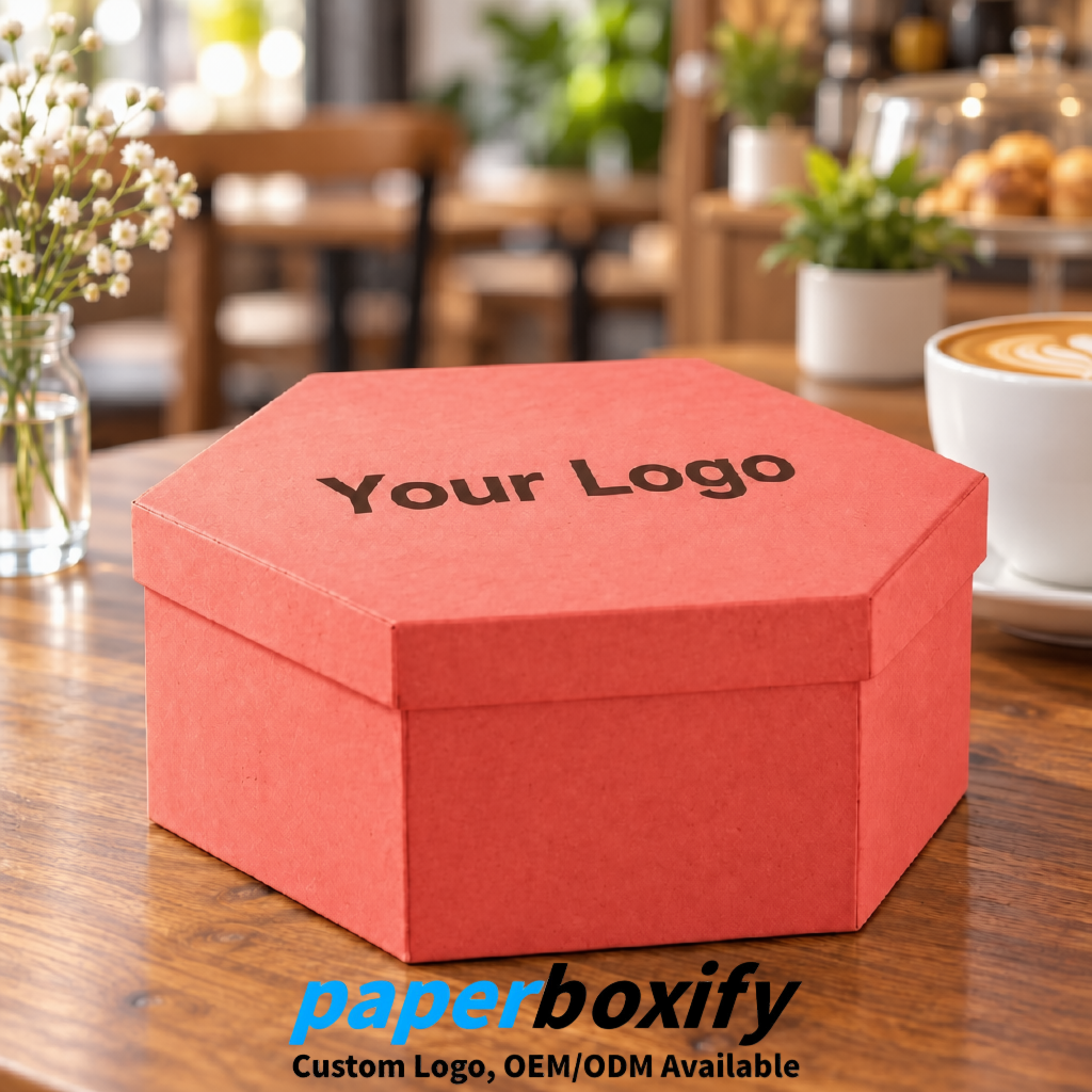 Coral Paper Hexagon Box with Lid - Biodegrade Paper Mache Gift Boxes Manufacturer