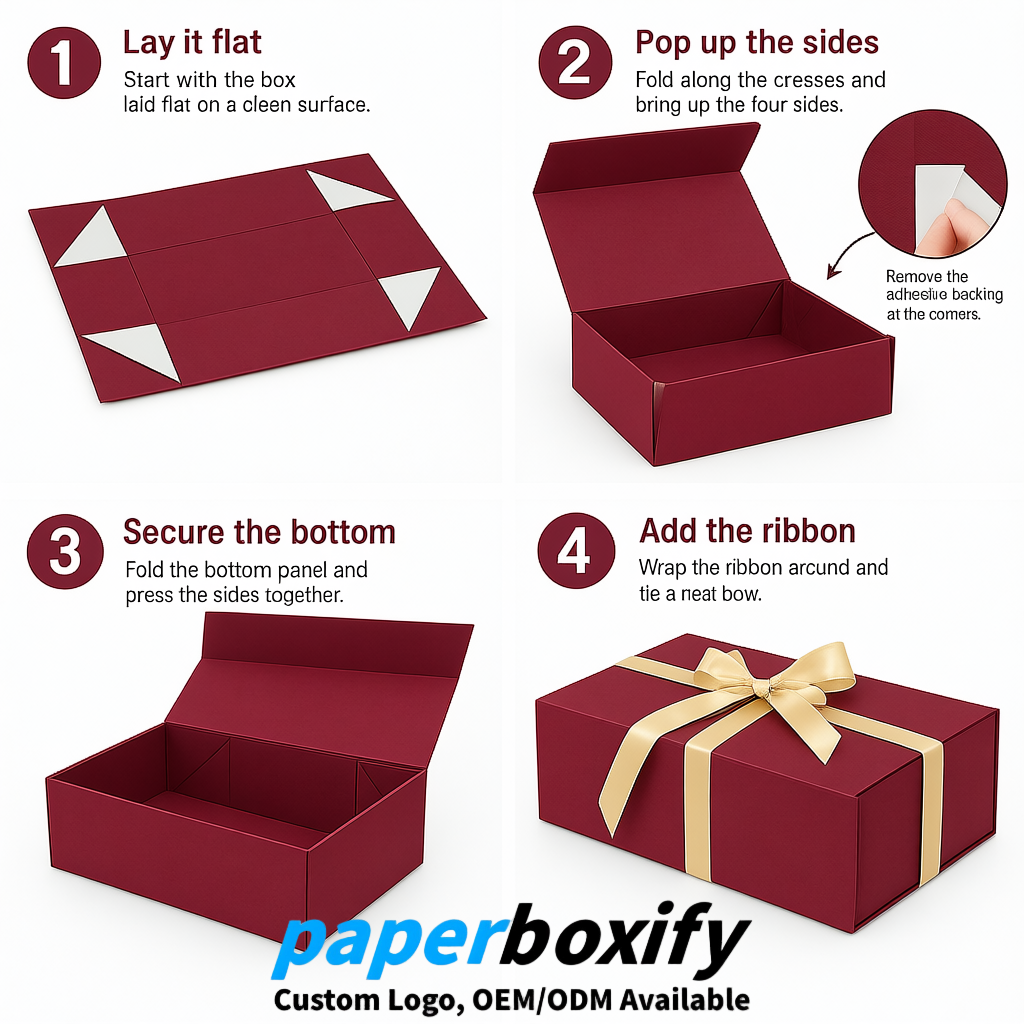 Crimson Magnetic Closure Gift Box with Ribbon 13.8x9x4.3 inch Luxury Large Storage Box