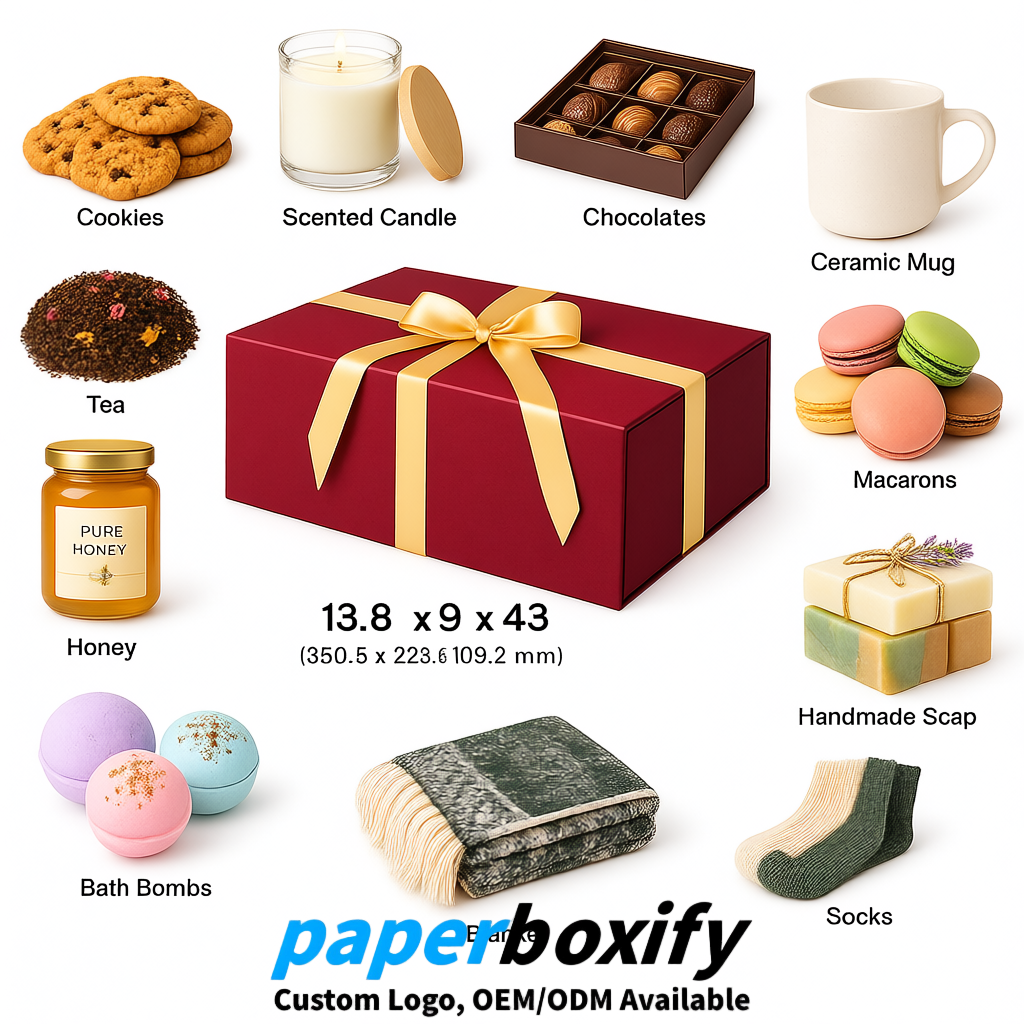 Crimson Magnetic Closure Gift Box with Ribbon 13.8x9x4.3 inch Luxury Large Storage Box