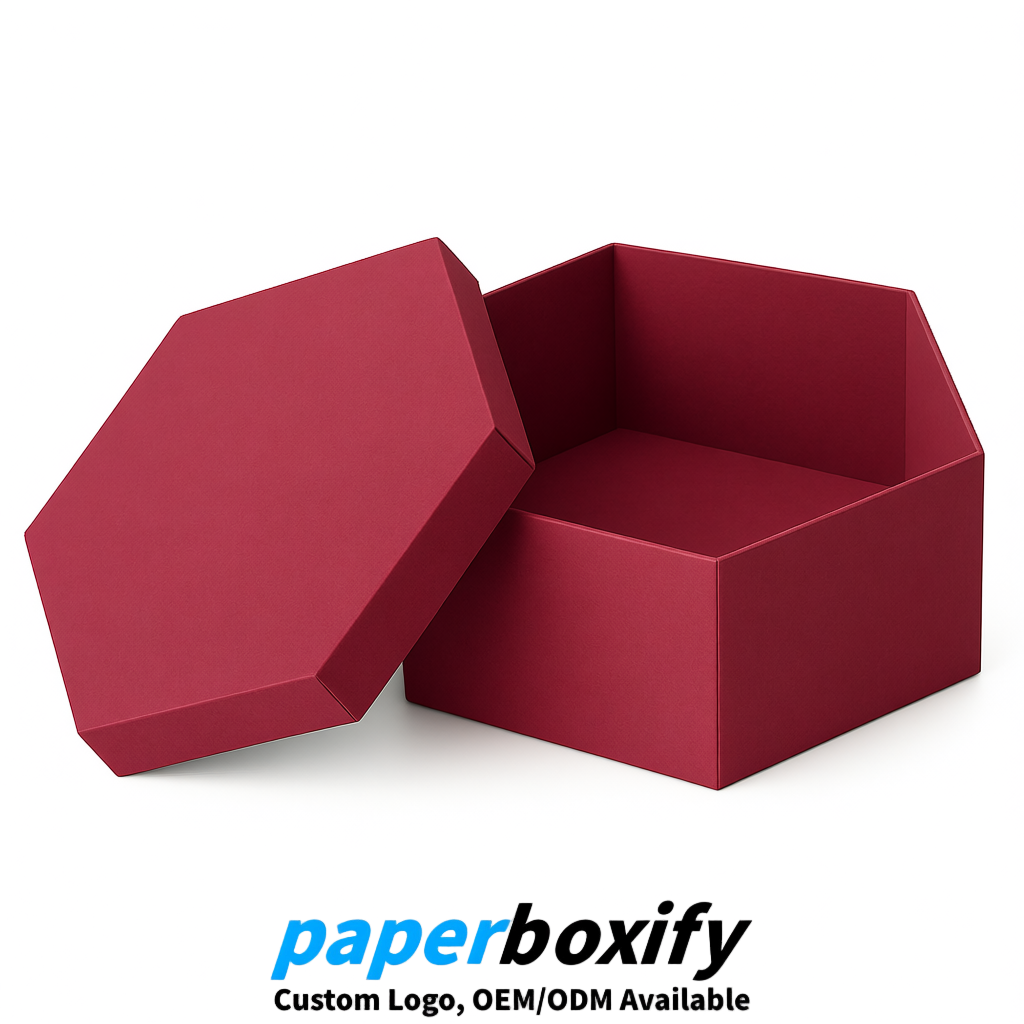 Crimson Paper Hexagon Box with Lid - Biodegrade Paper Mache Gift Boxes Manufacturer