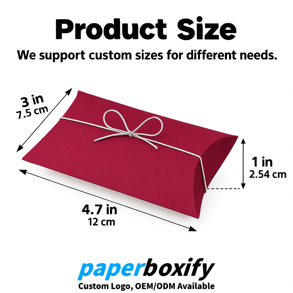 Bulk Crimson Kraft Pillow Gift Boxes with Ties 4.7x3x1 inch for Candy & Favors