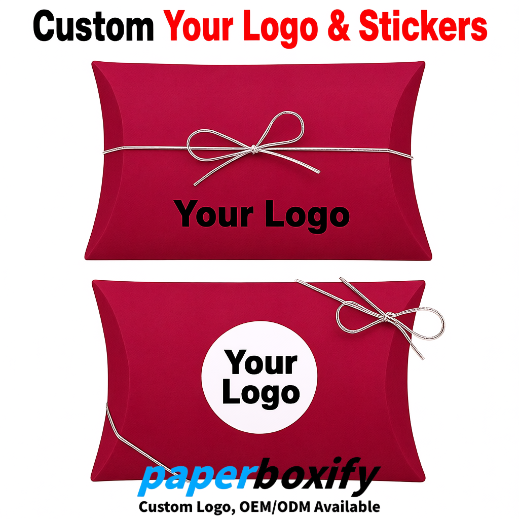 Bulk Crimson Kraft Pillow Gift Boxes with Ties 4.7x3x1 inch for Candy & Favors