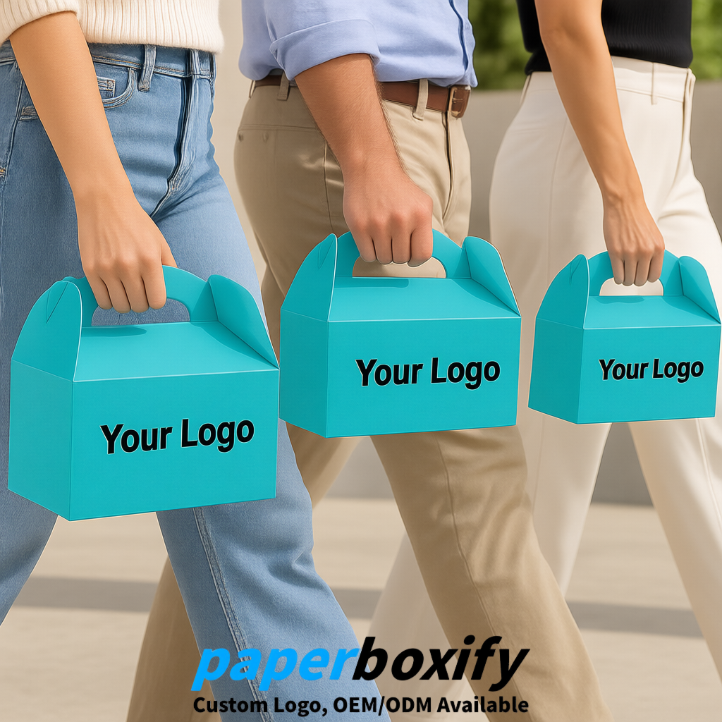 Cyan Gable Boxes with Handles 6.22x3.35x3.62 inch Kraft Paper Party Favors Boxes in Bulk