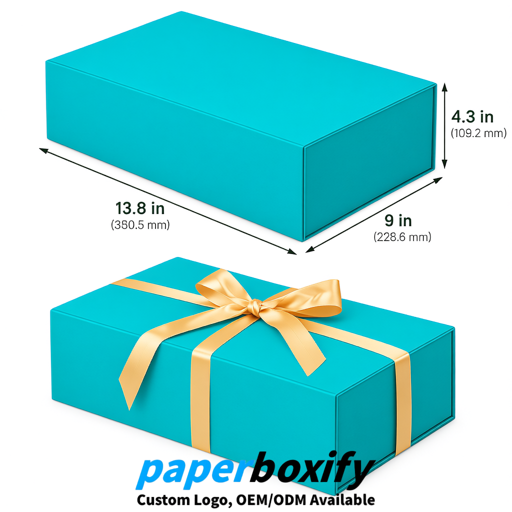 Cyan Magnetic Closure Gift Box with Ribbon 13.8x9x4.3 inch Luxury Large Storage Box