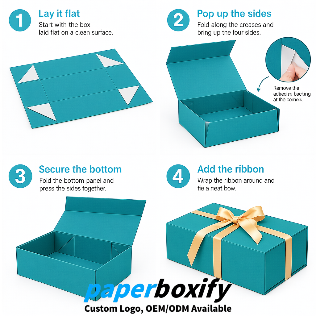 Cyan Magnetic Closure Gift Box with Ribbon 13.8x9x4.3 inch Luxury Large Storage Box