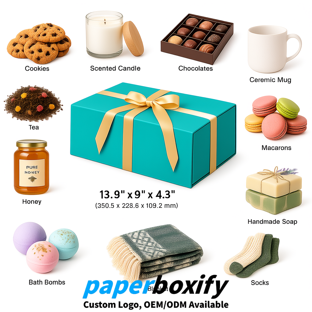 Cyan Magnetic Closure Gift Box with Ribbon 13.8x9x4.3 inch Luxury Large Storage Box