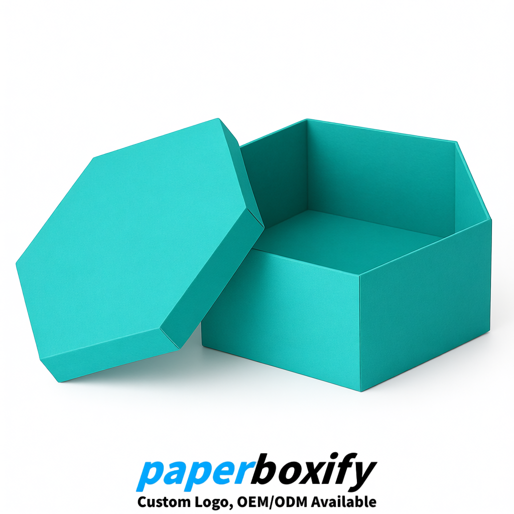 Cyan Paper Hexagon Box with Lid - Biodegrade Paper Mache Gift Boxes Manufacturer