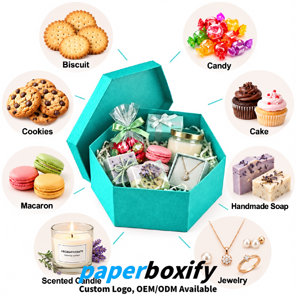 Cyan Paper Hexagon Box with Lid - Biodegrade Paper Mache Gift Boxes Manufacturer