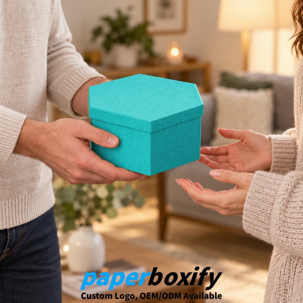 Cyan Paper Hexagon Box with Lid - Biodegrade Paper Mache Gift Boxes Manufacturer Cyan Paper Hexagon Box with Lid - Biodegrade Paper Mache Gift Boxes Manufacturer