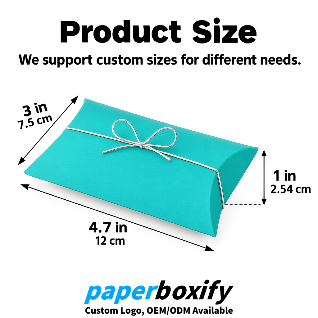Bulk Cyan Kraft Pillow Gift Boxes with Ties 4.7x3x1 inch for Candy & Favors