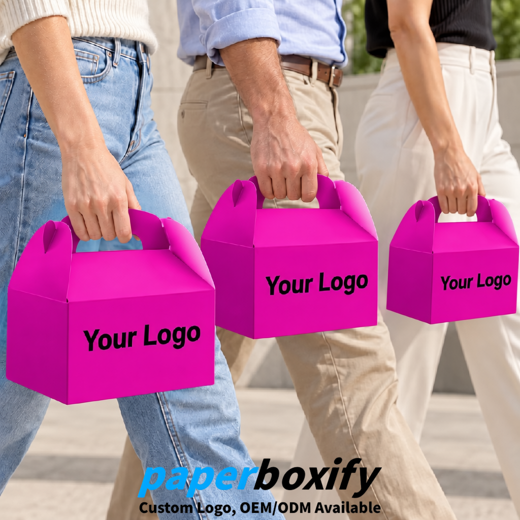 Fuchsia Gable Boxes with Handles 6.22x3.35x3.62 inch Kraft Paper Party Favors Boxes in Bulk