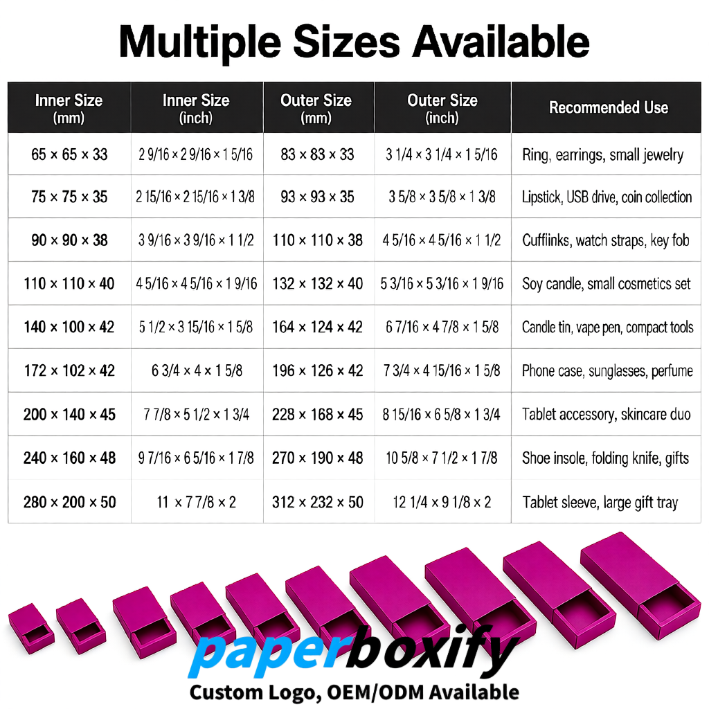 Fuchsia Rectangle Kraft Paper Drawer Box 6x3x1.5 inch OEM/ODM Factory