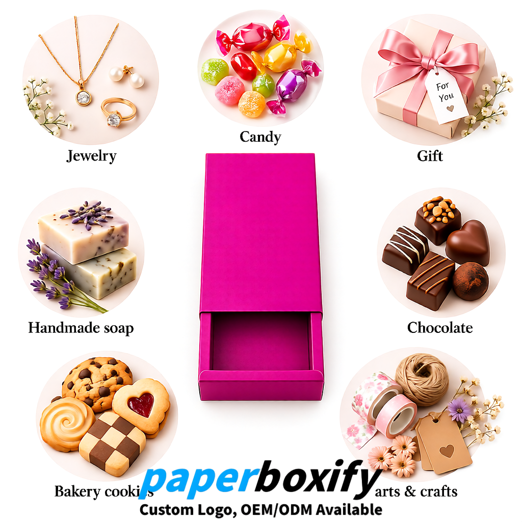 Fuchsia Rectangle Kraft Paper Drawer Box 6x3x1.5 inch OEM/ODM Factory