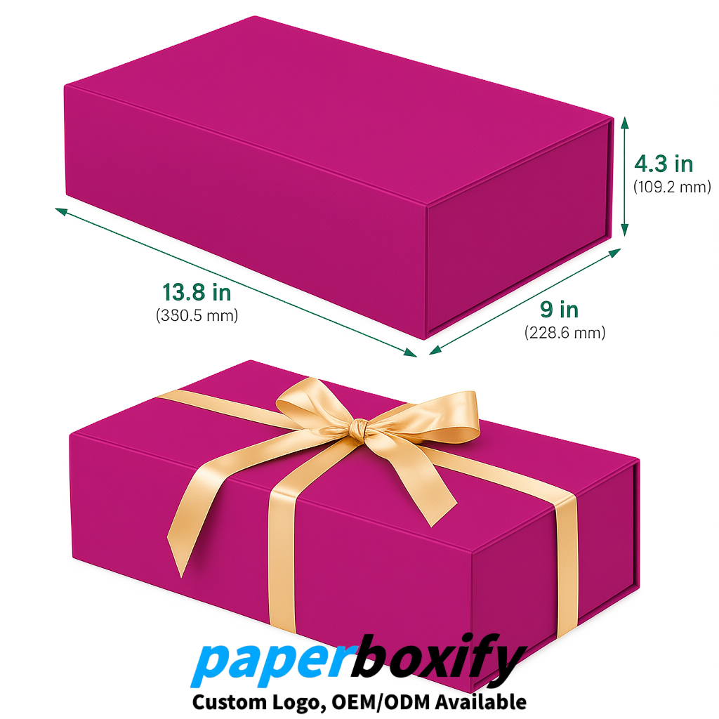 Fuchsia Magnetic Closure Gift Box​ with Ribbon 13.8x9x4.3 inch Luxury Large Storage Box