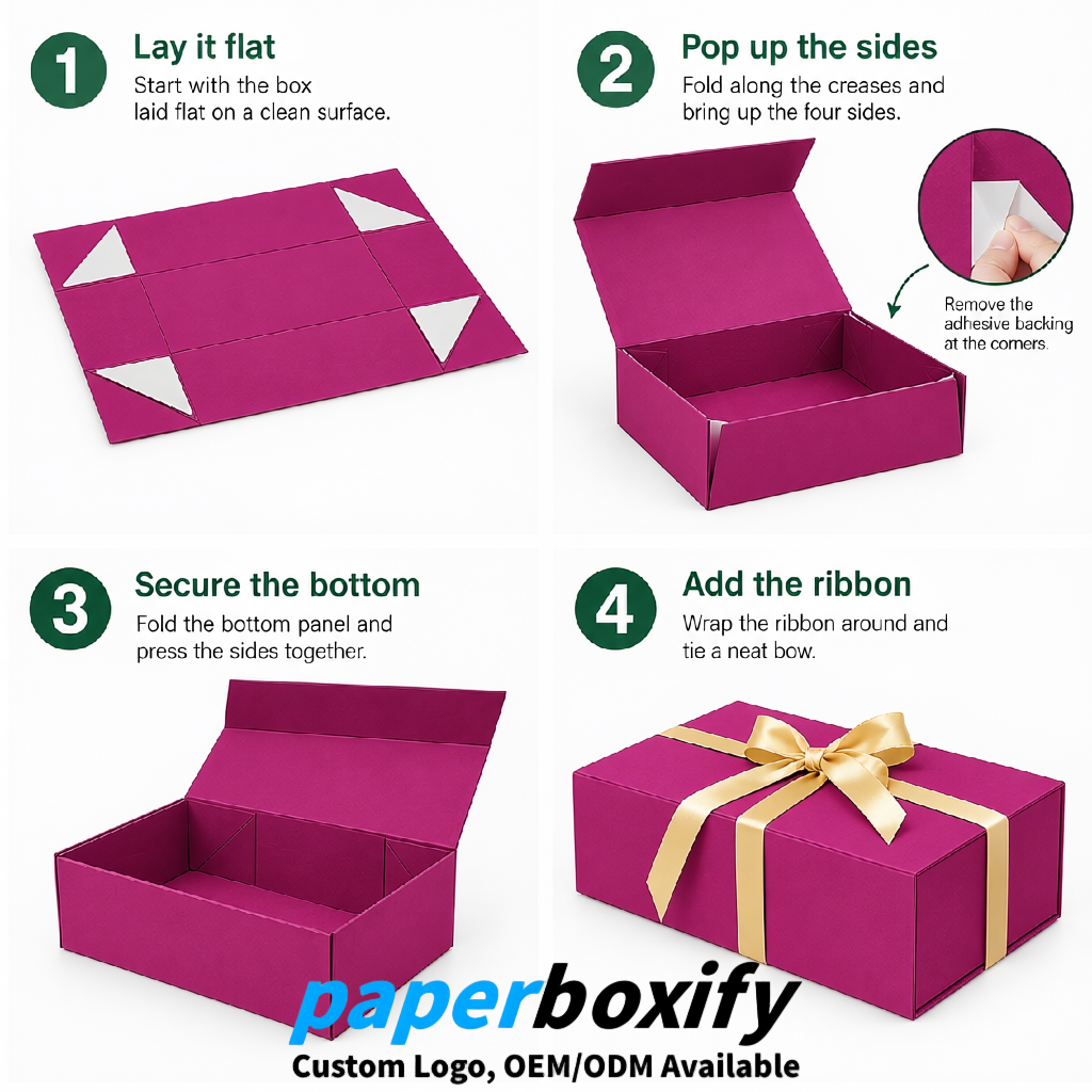 Fuchsia Magnetic Closure Gift Box​ with Ribbon 13.8x9x4.3 inch Luxury Large Storage Box