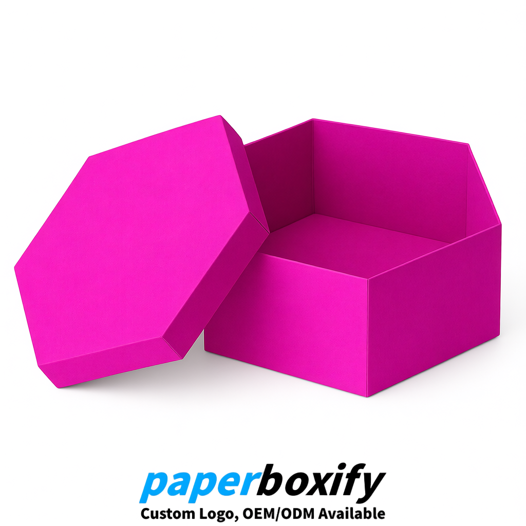 Fuchsia Paper Hexagon Box with Lid - Biodegrade Paper Mache Gift Boxes Manufacturer
