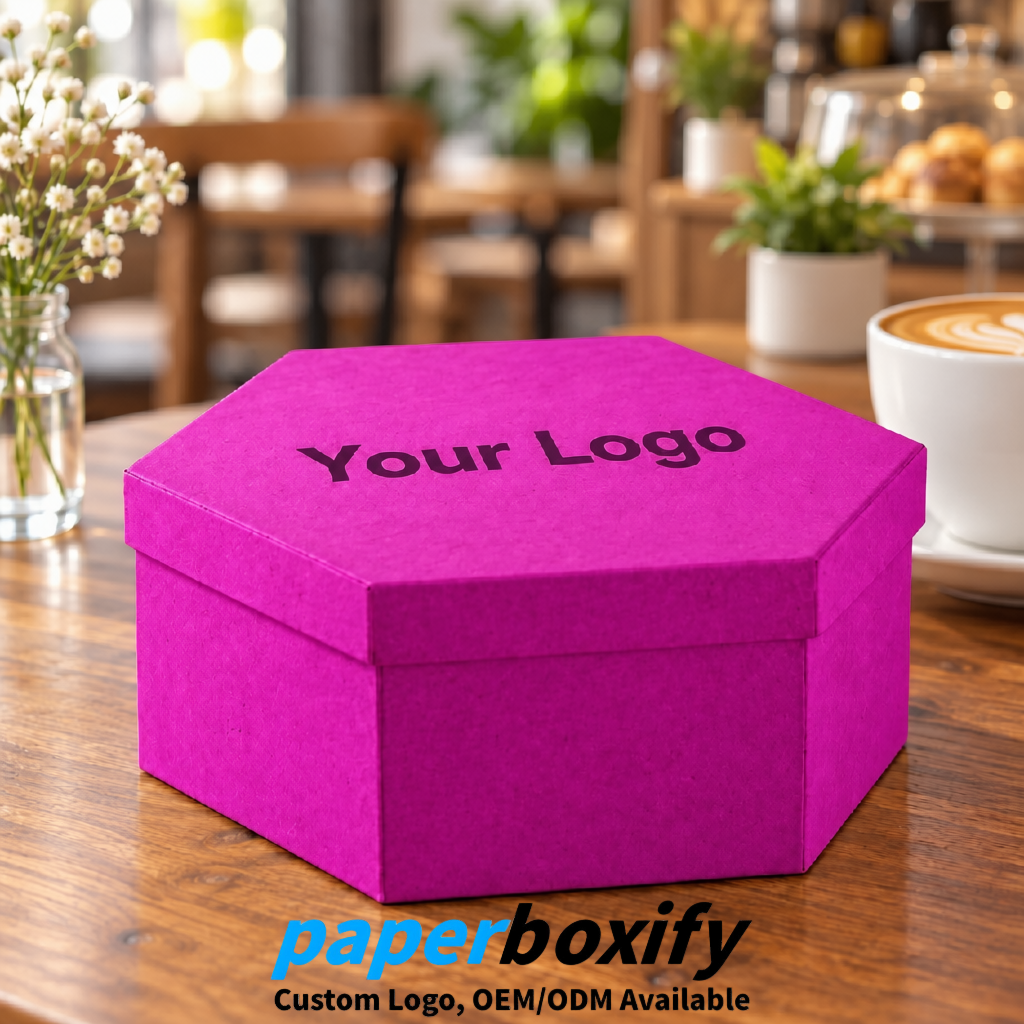 Fuchsia Paper Hexagon Box with Lid - Biodegrade Paper Mache Gift Boxes Manufacturer