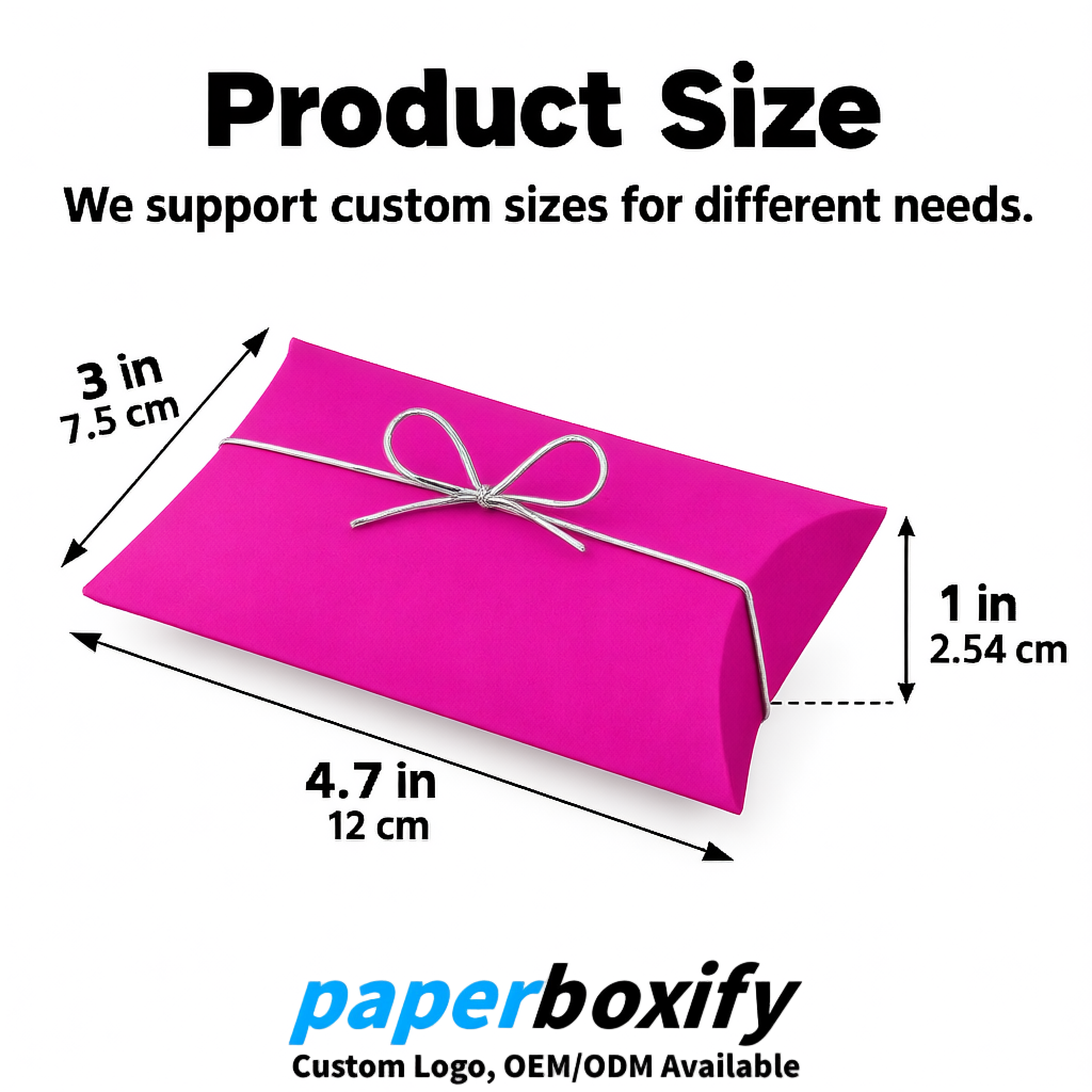 Bulk Fuchsia Kraft Pillow Gift Boxes with Ties 4.7x3x1 inch for Candy & Favors