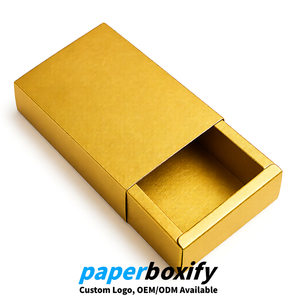Gold Rectangle Kraft Paper Drawer Box 6x3x1.5 inch OEM/ODM Factory