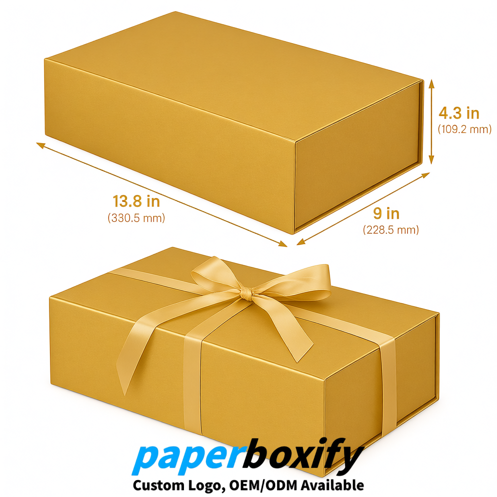 Gold Magnetic Closure Gift Box with Ribbon 13.8x9x4.3 inch Luxury Large Storage Box