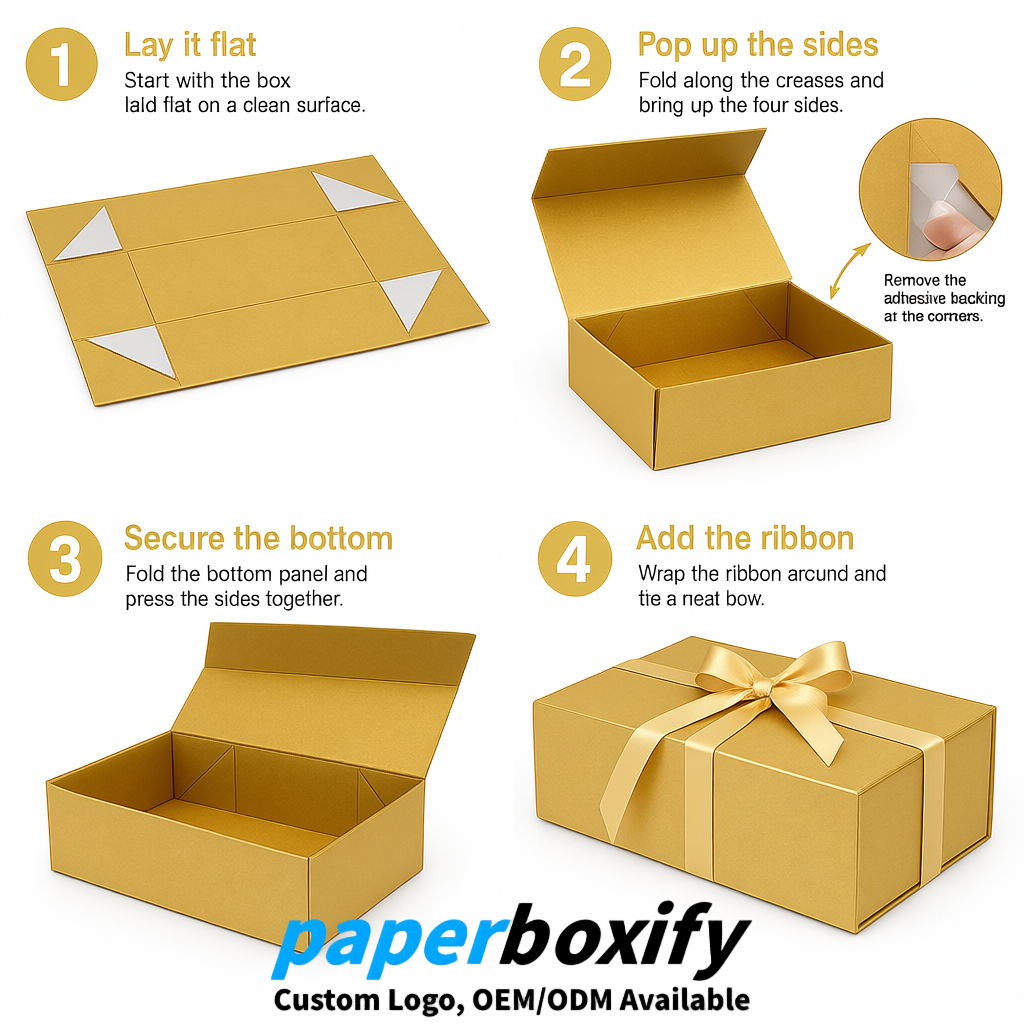 Gold Magnetic Closure Gift Box with Ribbon 13.8x9x4.3 inch Luxury Large Storage Box