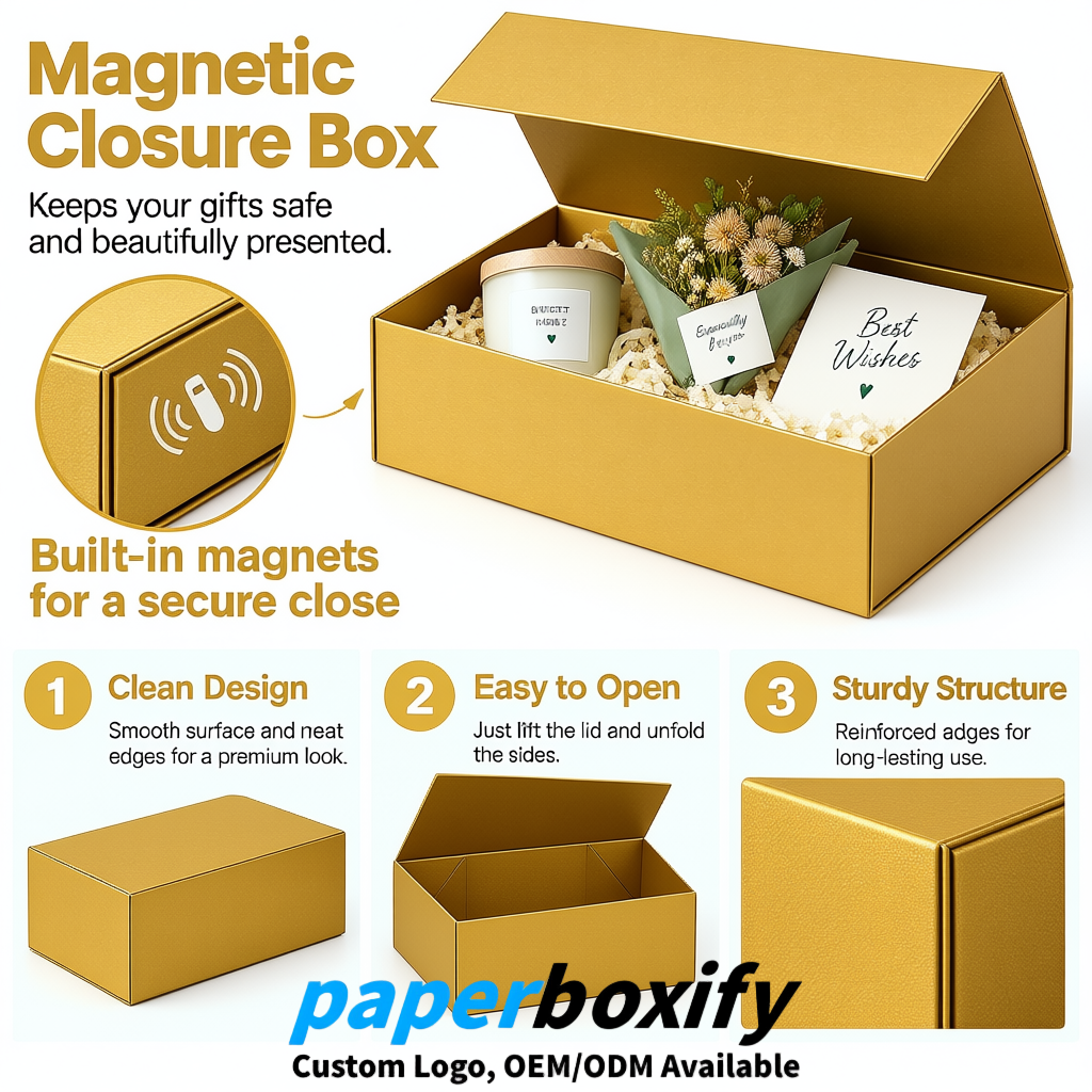 Gold Magnetic Closure Gift Box​ with Ribbon 13.8x9x4.3 inch Luxury Large Storage Box