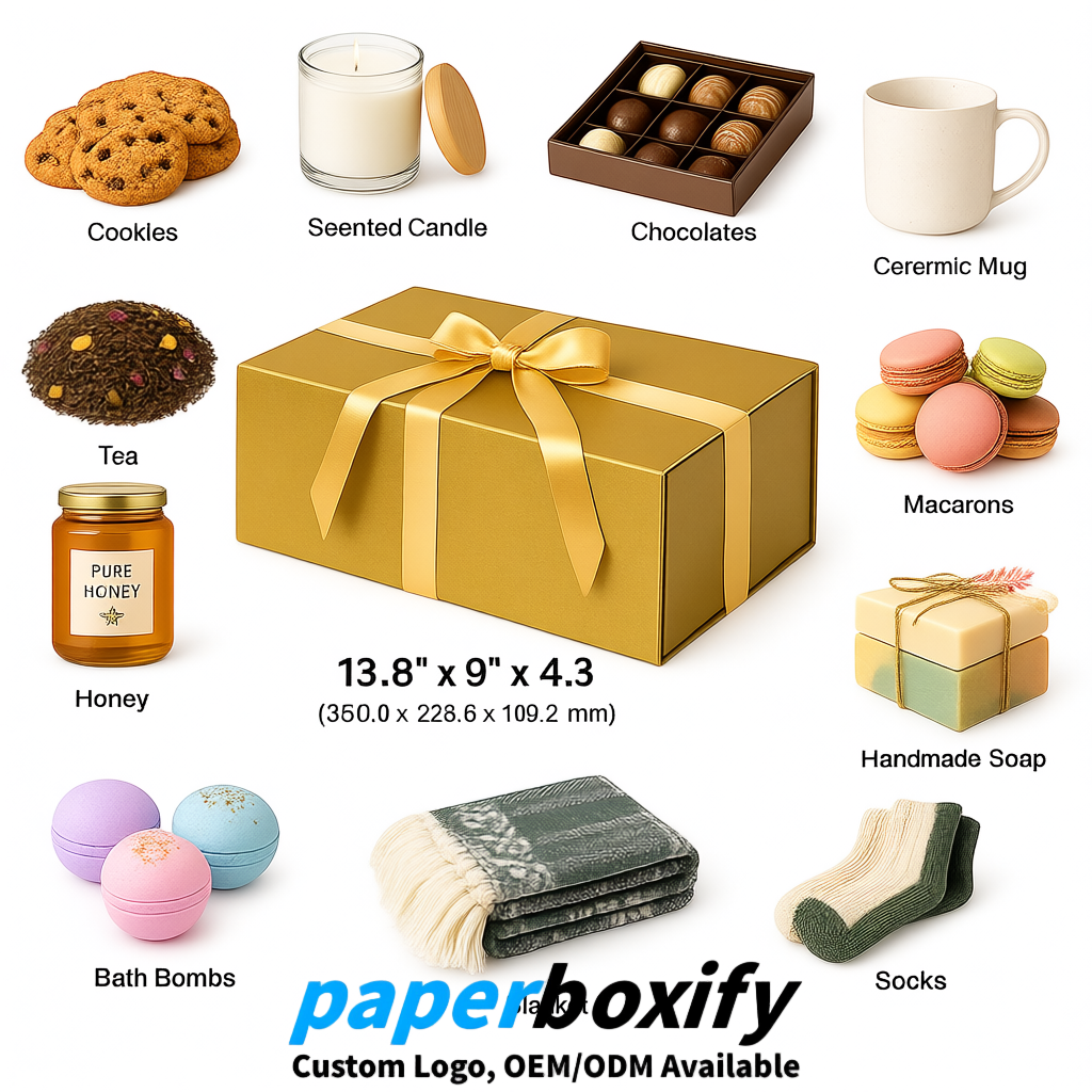 Gold Magnetic Closure Gift Box with Ribbon 13.8x9x4.3 inch Luxury Large Storage Box