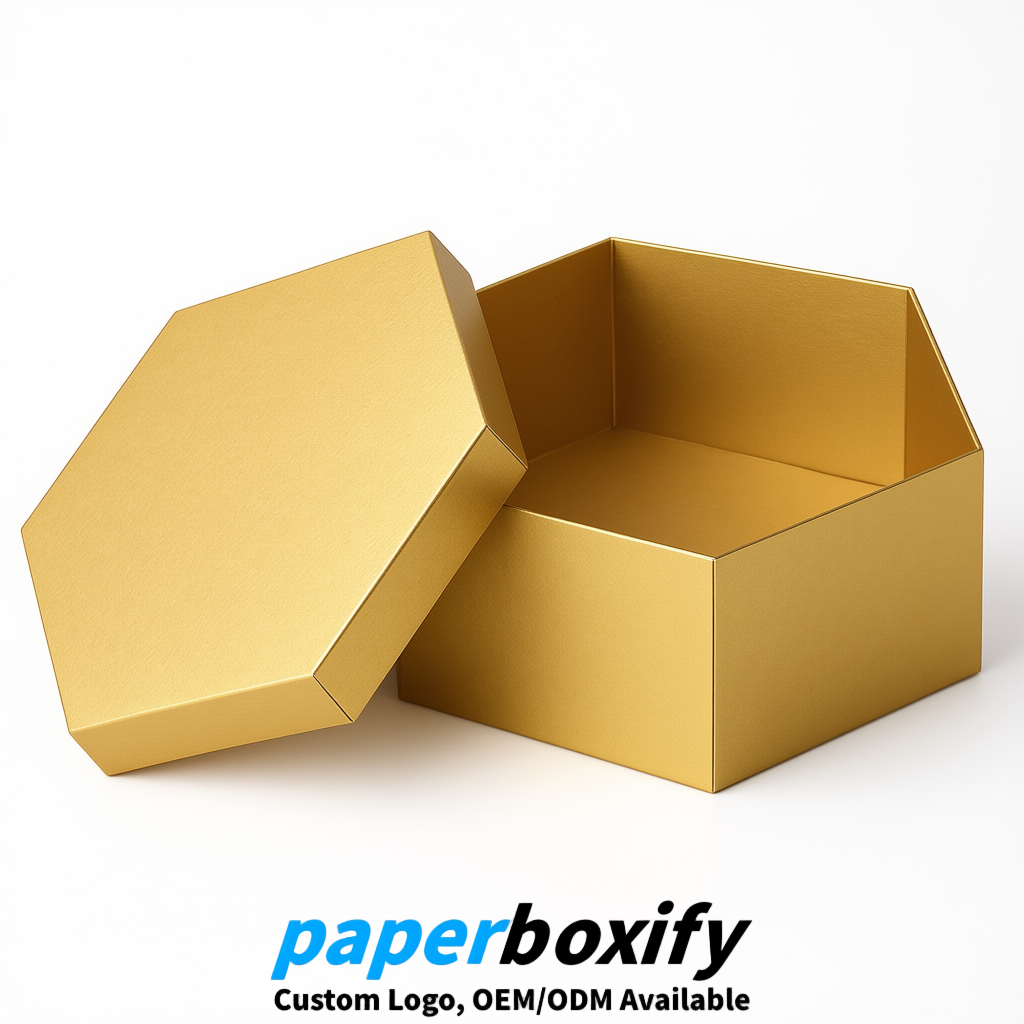 Gold Paper Hexagon Box with Lid - Biodegrade Paper Mache Gift Boxes Manufacturer
